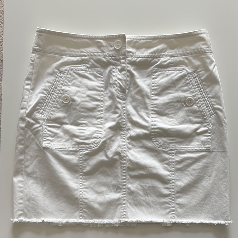 Loft White Denim Skirt with Raw Hem Size 4